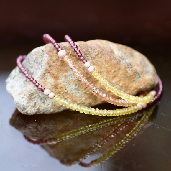 Natural Yellow Sapphire & Rhodolite Garnet Wrap Bracelet: 14k Rose Gold Filled - Picture 2 of 10